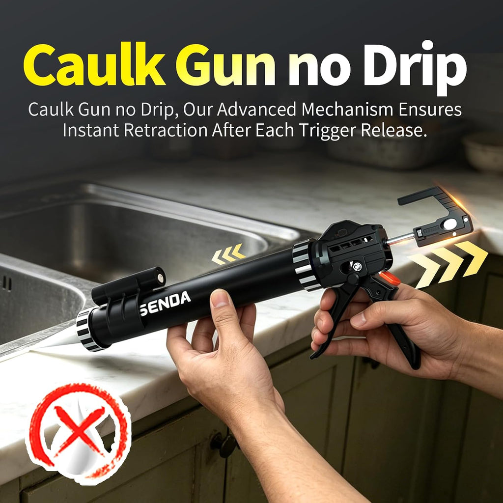 silicone sealant caulking gun, heavy duty industrial manual showing dimensions