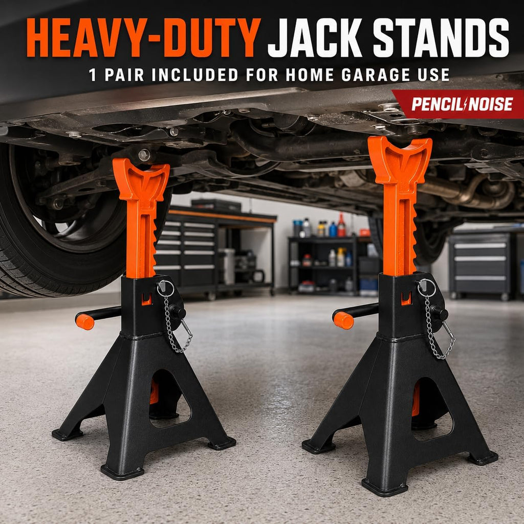 3 Ton Jack Stands with Double Locking and Large Foot Base,Heavy Duty Car Jack Stand for SUV, Car, UTV/ATV Garage Lifting Tool Emergency, 1 Pair (Black Orange)