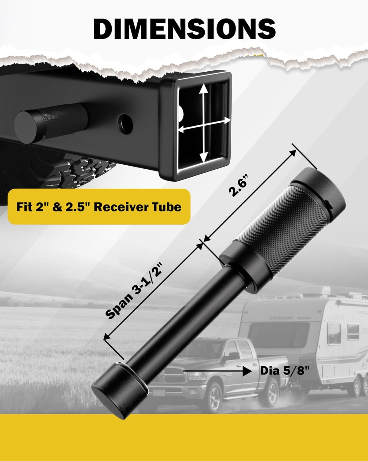TIROL Trailer Hitch Lock Fits Class III IV 2" & 2-1/2" Receiver, 5/8" Dia 3-1/2" Long Pin Anti-Theft Tow Hitch Pin Lock with Push-to-Lock System, Anti-Rattle O-Rings for Trailer Truck SUV Boat