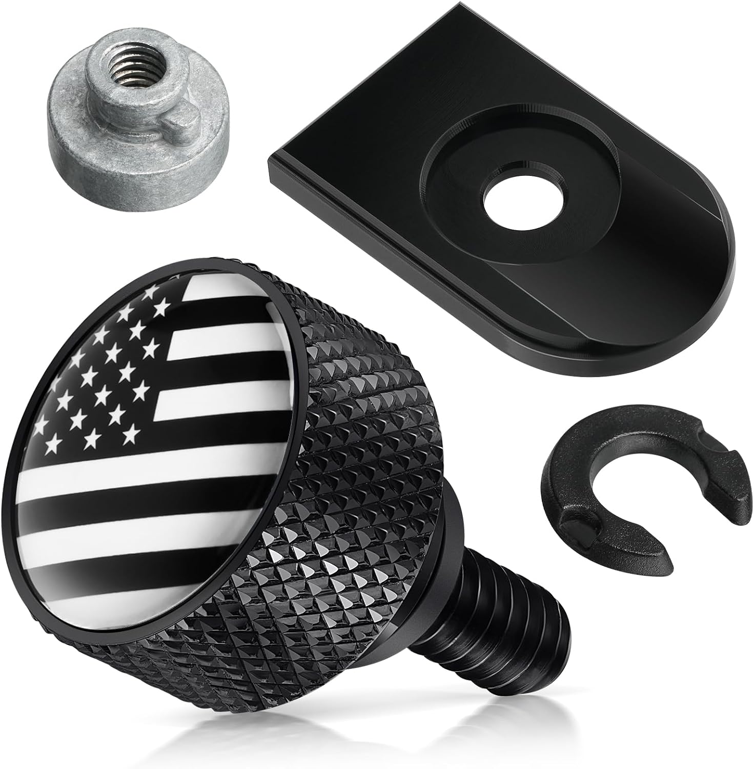 Amazicha Stainless Steel Seat Bolt Screw Nut Cover Mount Kit American Flag Compatible for Harley Davidson Touring Sportster Softail Dyna 1996-2026 Black