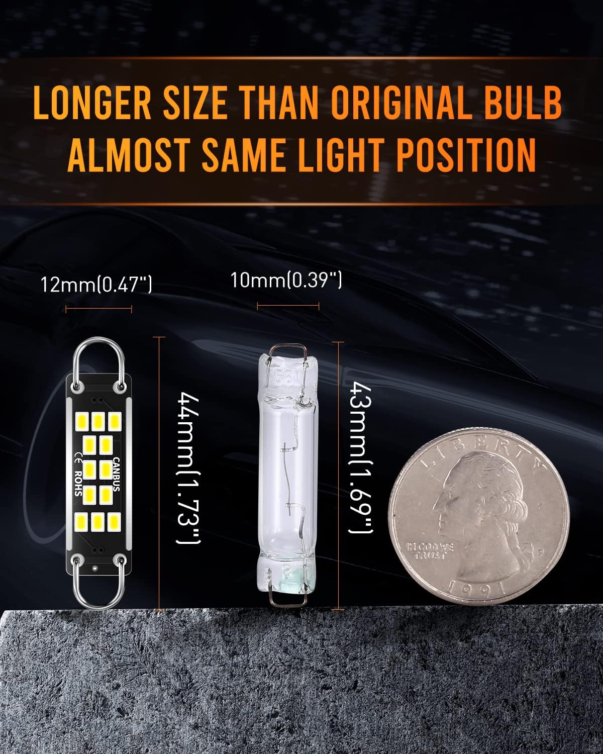 Extremely Bright 620 Lumens 44mm 1.73" 561 562 567 564 3020 12-EX Chipsets LED Bulbs Used for Dome Light,Xenon White