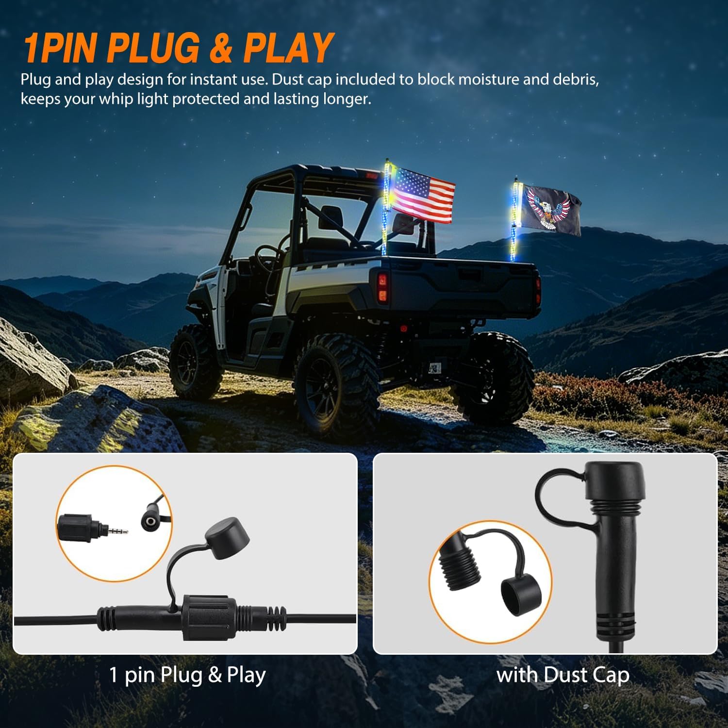 Nilight LED Whip Light 2PC 3FT Spiral RGB Antenna Whips with Spring Base, App/Remote Control DIY Chasing Patterns Brake & Reverse Turn Signal Lights for Side by Side ATV UTV RZR Can-Am Buggy Jeep