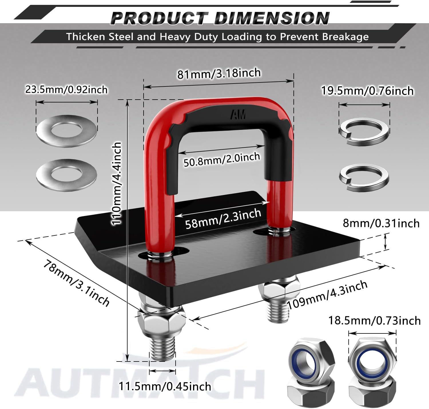 AUTMATCH Hitch Tightener Anti-Rattle Clamp, Heavy Duty Hitch Stabilizer for 1.25" and 2" Trailer Hitches, Rubber Isolator and Anti-Rust Double Coating Protective, Red & Black