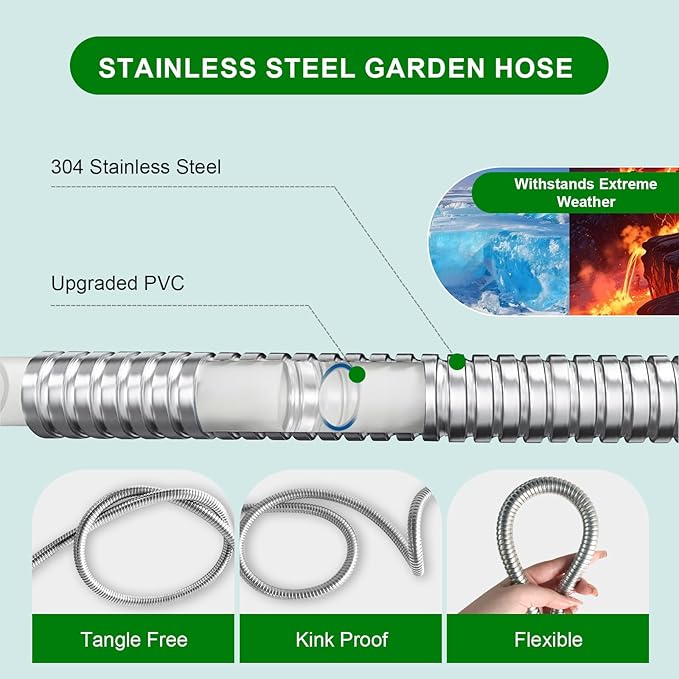 Metal Short Garden Hose 6 ft, 8 ft, 12 ft Flexible Stainless Steel Garden Hose - Image 4