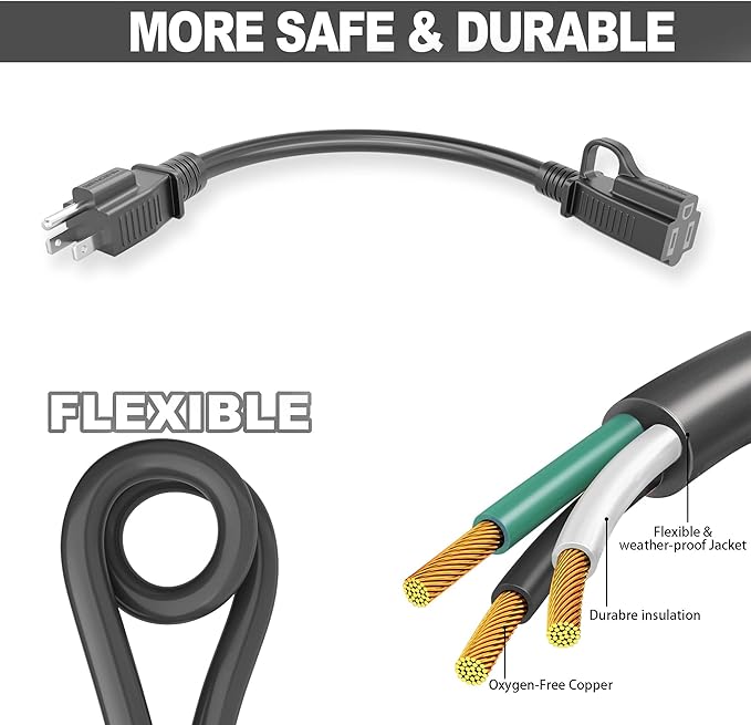 HUANCHAIN 10 ft Indoor Outdoor Black Extension Cord Waterproof, 16/3 Gauge - Image 2