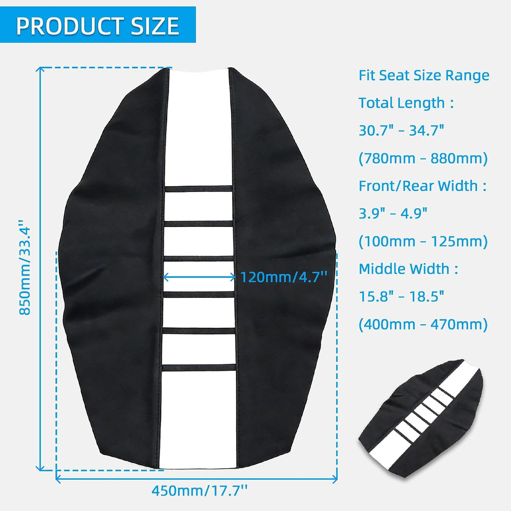E-riding Universal Soft Rubber Motorcycle Seat Cover - White Stripe Gripper Design Fits for CR125R CR250R CRF250R CRF450R YZ125 YZ250F YZ450F KX250F Ebike Dirt Pit Bike