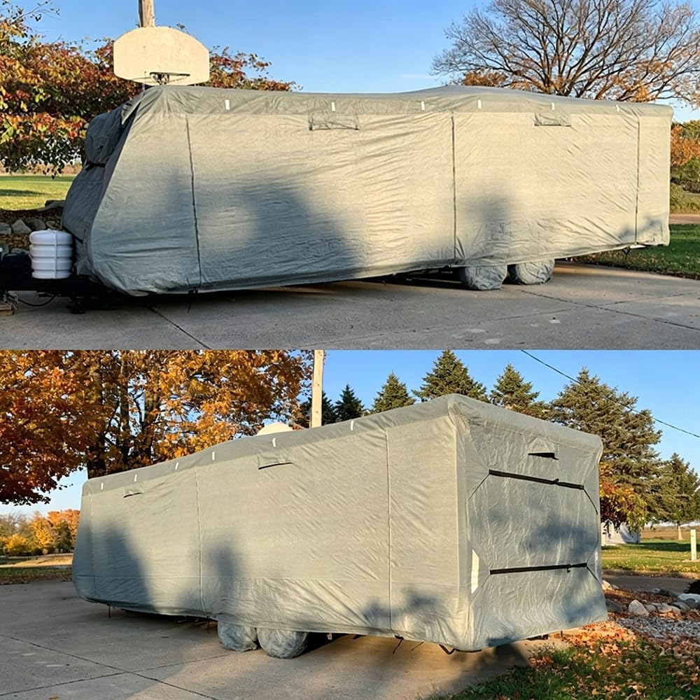 RV Cover for Forest River Cherokee Grey Wolf 18rr 2023-2026, All Weather Travel Trailer Cover with Windproof Straps and Zipper Access Heavy Duty Water Resistant Camper Cover