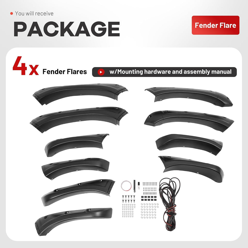 ALMULOO 4Pcs Fender Flares Compatible with 2002-2009 Dodge Ram 1500 2500 3500 (Not Fit 06-09 8ft Bed Models) w/Fleetside 76.3 inch Bed Pocket Riveted Style Wheel Arch Covers Plastic Textured Black