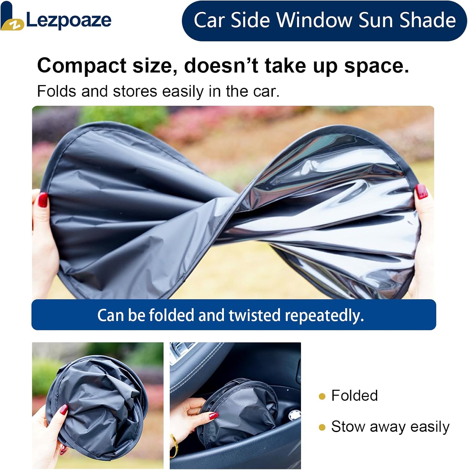2-Pack Car Side Window Sun Shade | Black Gel Electrostatic UV Protection Sunshade | Universal Fit 99% Vehicles | Foldable Car Shades