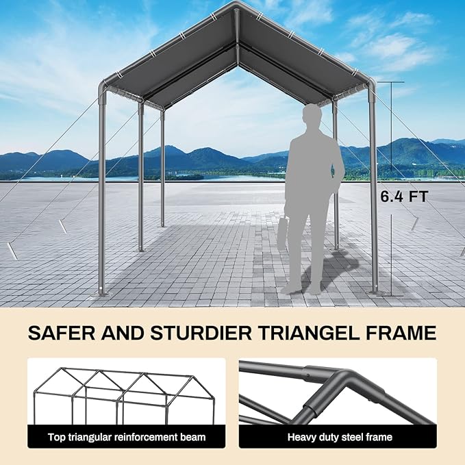 Grezone 10 x 20ft Heavy Duty Carport, Portable Car Tent Garage, All Season UV - Image 4