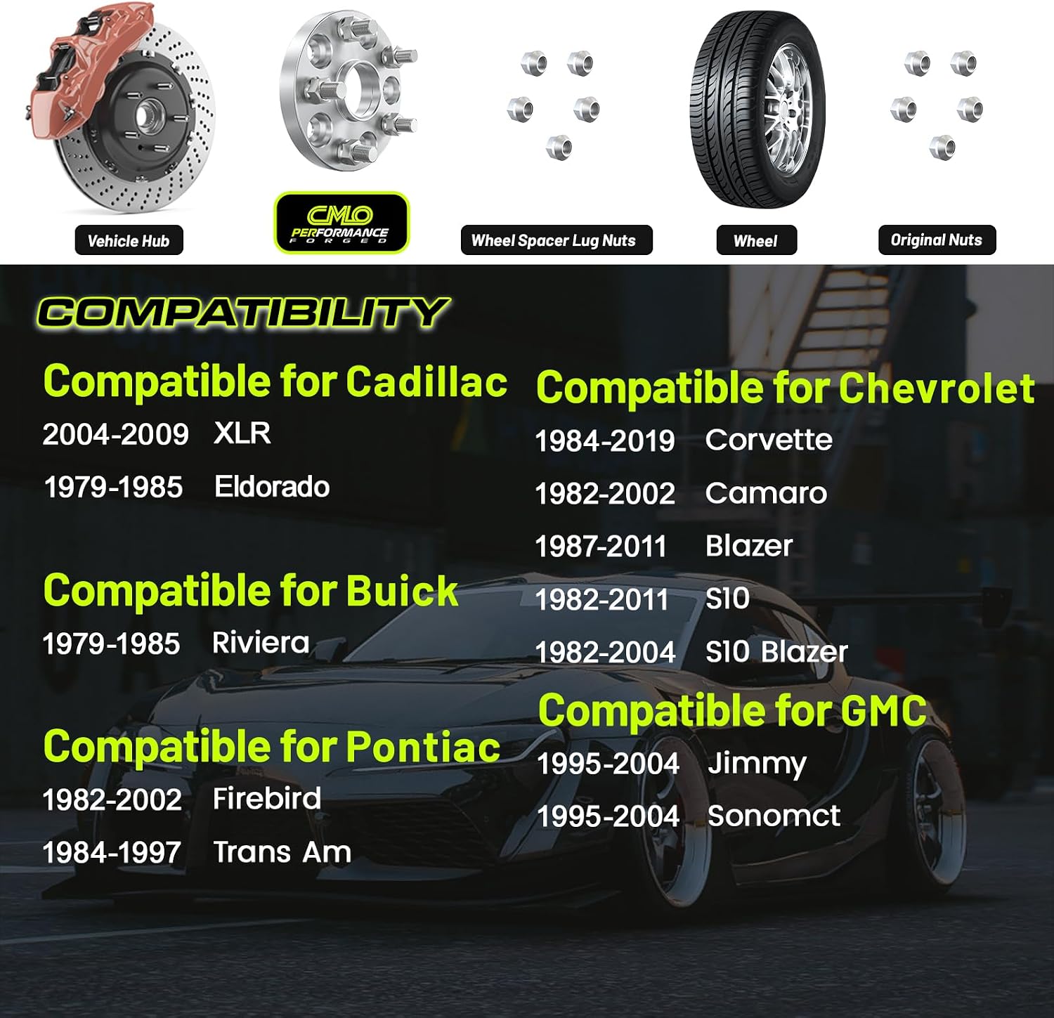 CMO 15mm 5x4.75 Wheel Spacers 70.3mm Hubcentric M12x1.5 Studs 2PCS Forged | 6061-T6, 10.9 Studs, For Chevy Camaro 82-02, Corvette 84-19, Blazer 87-05, S10 82-04, Firebird 82-02, Trans Am 84-97 5x120.7
