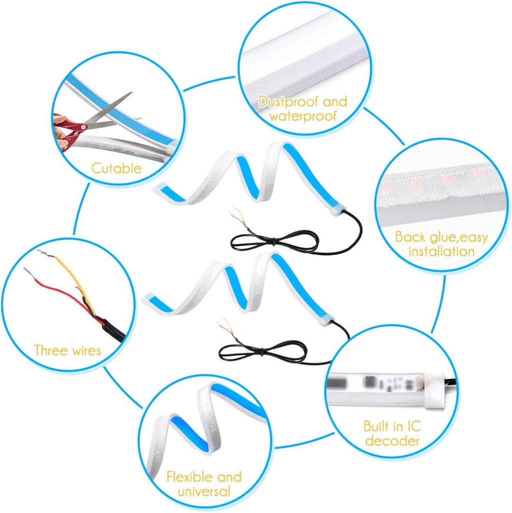 Flexible Led Light Strip, 2PCS 60cm Ultra Thin Car Soft Tube LED Strip DRL Daytime Running Light Turn Lamp