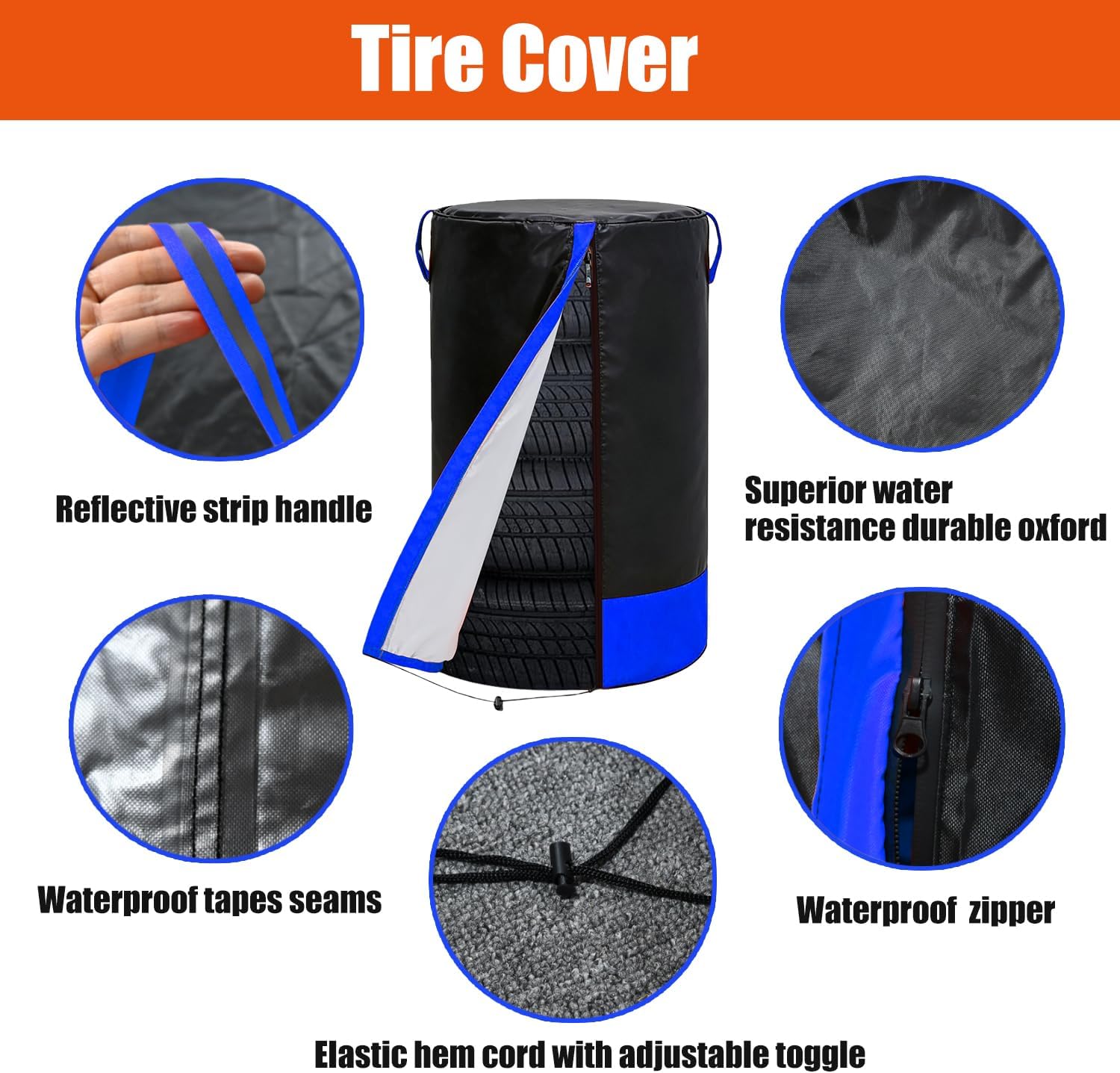 Waterproof Tire Storage Cover – Dust-Proof, Universal Tire Stack Cover for Up to 35" Diameter Tires | Black/Blue Two-Tone Design