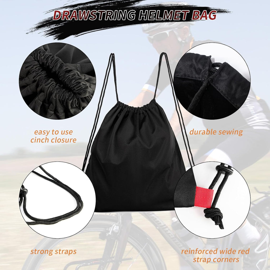Motorcycle Helmet Bag, Drawstring Helmet Storage Bag Large Capacity For Ski Snowmobile Bicycle Welding Sports Riding Dirt Bike Motocross Cycling ATV UTV Helmet Lightweight (Black)