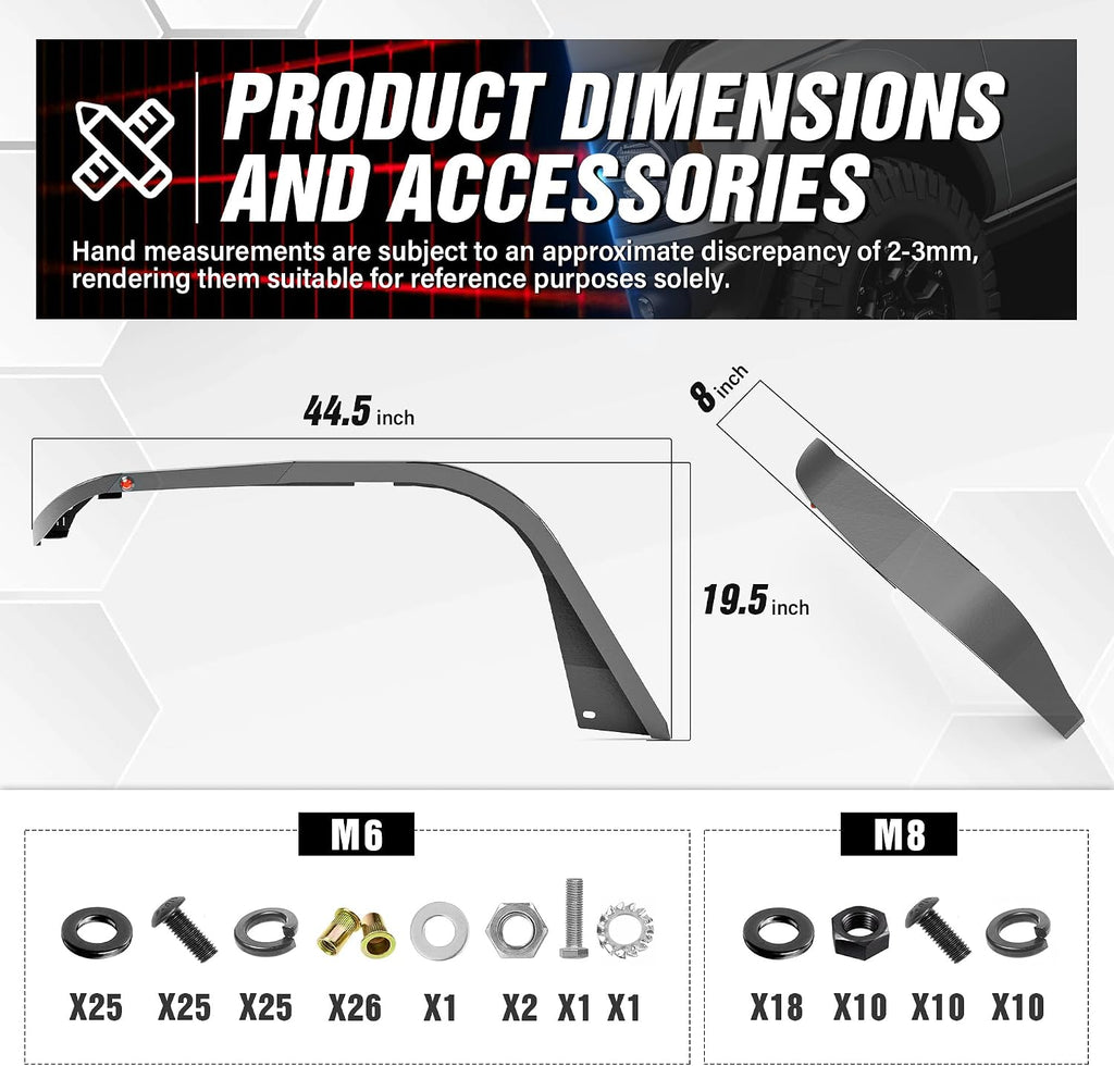 for Gladiator JT Front Fender Flares Compatible with 2020-2026 Jeep Gladiator JT with Built-in Eagle Eye LED Light, Heavy Duty Steel Mud Guard Off-Road Wheel Fenders, Textured Black (2 PCS Kit)
