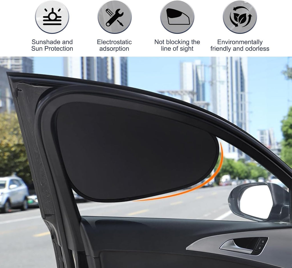 4 PCS Car Side Window Sun Shade, Polyester Sunproof Heat Insulation Front Rear Window Shades, Sun Block Privacy Protection Cover, Universal for Most Vehicles (Black)