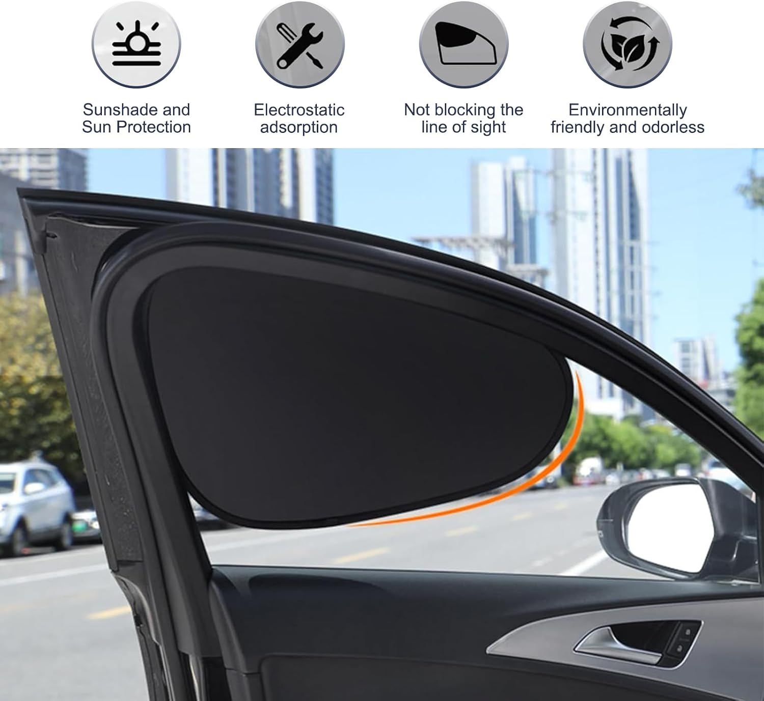 4 PCS Car Side Window Sun Shade, Polyester Sunproof Heat Insulation Front Rear Window Shades, Sun Block Privacy Protection Cover, Universal for Most Vehicles (Black)