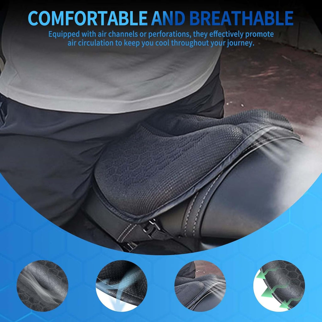 Motorcycle Seat Cushion Gel Pad Universal with 3D-Honeycomb Structure, Soft Gel Seat Pad for Motorcycle, Foldable & Anti-slip Protection, Breathable and Shock Absorption Comfortable for Long Rides