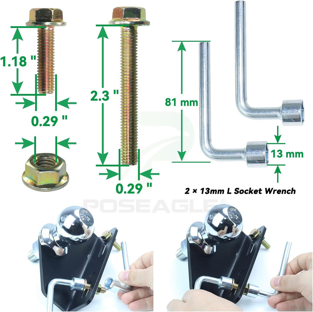 [Upgraded Universal Heavy Duty Zero Turn Mower Trailer Hitch | Include Chrome Trailer Hitch Ball, 3,500 lbs, 2 Inch Diameter, 3/4 x 2-Inch Shank and L Socket Wrench