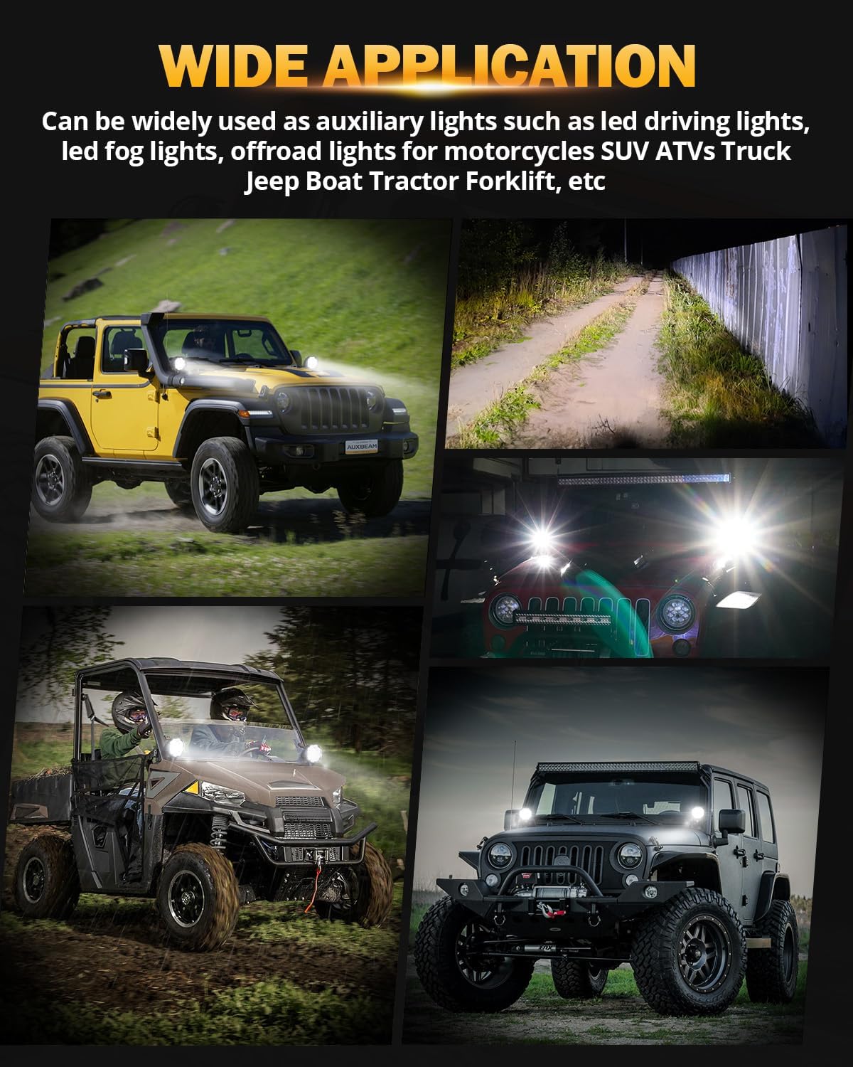 auxbeam 4in 90w round led offroad lights, 2pcs showing dimensions