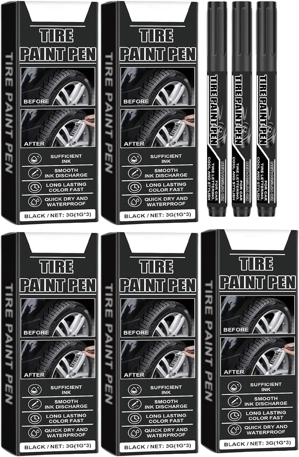 15 Pieces Black Paint Pen Car Tires Paint Pen Water Resistant Quick Drying Tire Marker Pen for Car Tires Scratch Repair