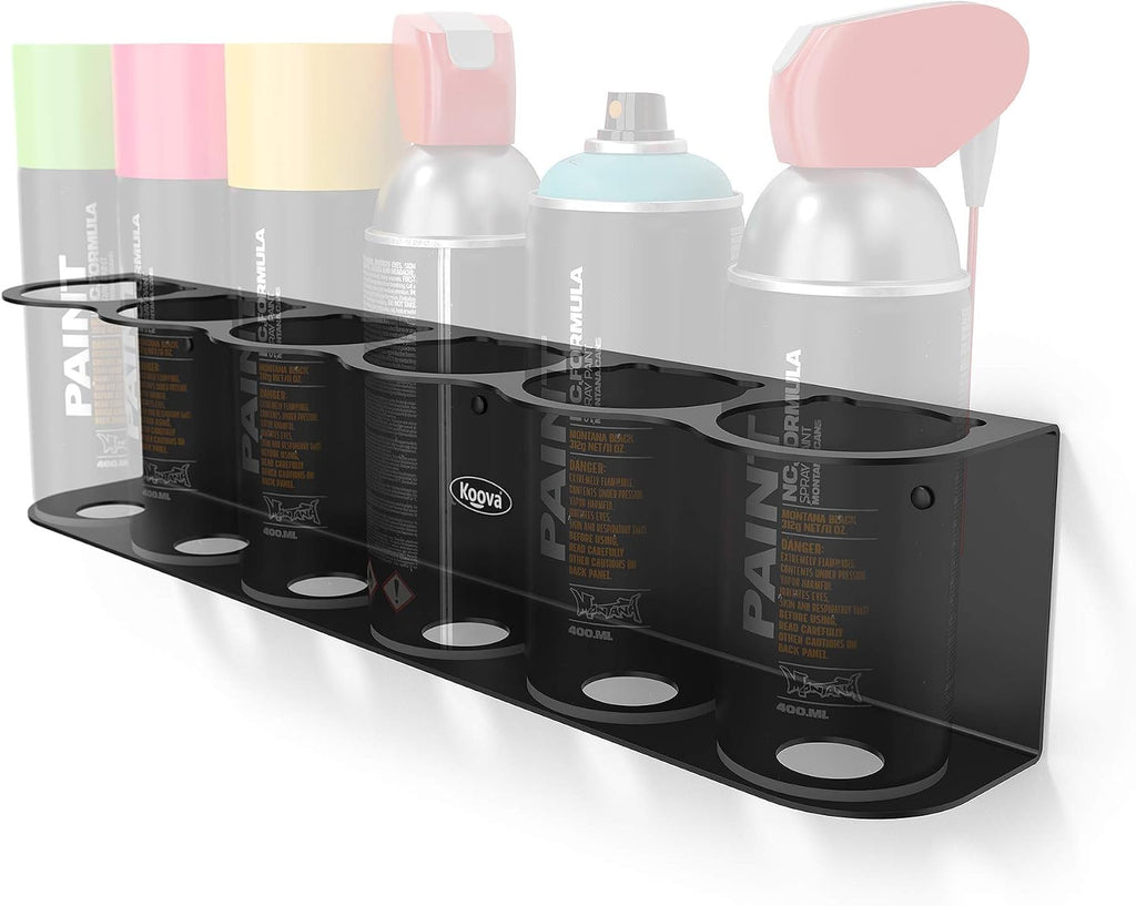 Koova 6 Aerosol Spray Can Holder | Easy Install Wall Mount | Heavy-Duty Powder