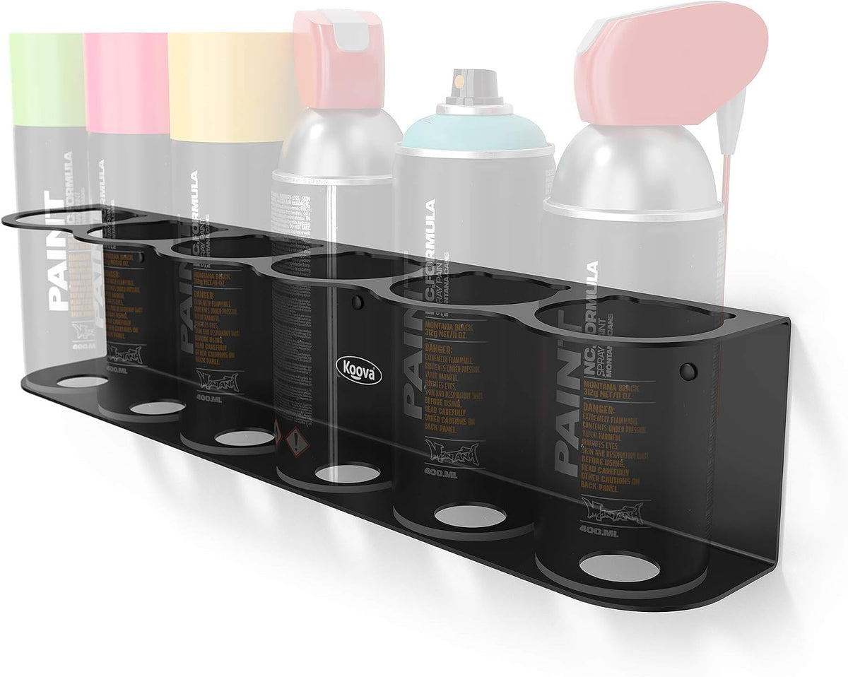 Koova 6 Aerosol Spray Can Holder | Easy Install Wall Mount | Heavy-Duty Powder