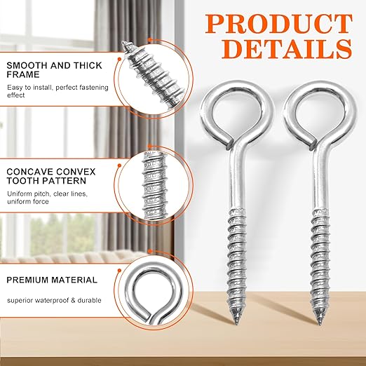 2Pcs Self Tapping Eyelet Screw Eye Bolt，6 Inch Heavy Duty Screw Eyes Hooks ，M10 - Image 5