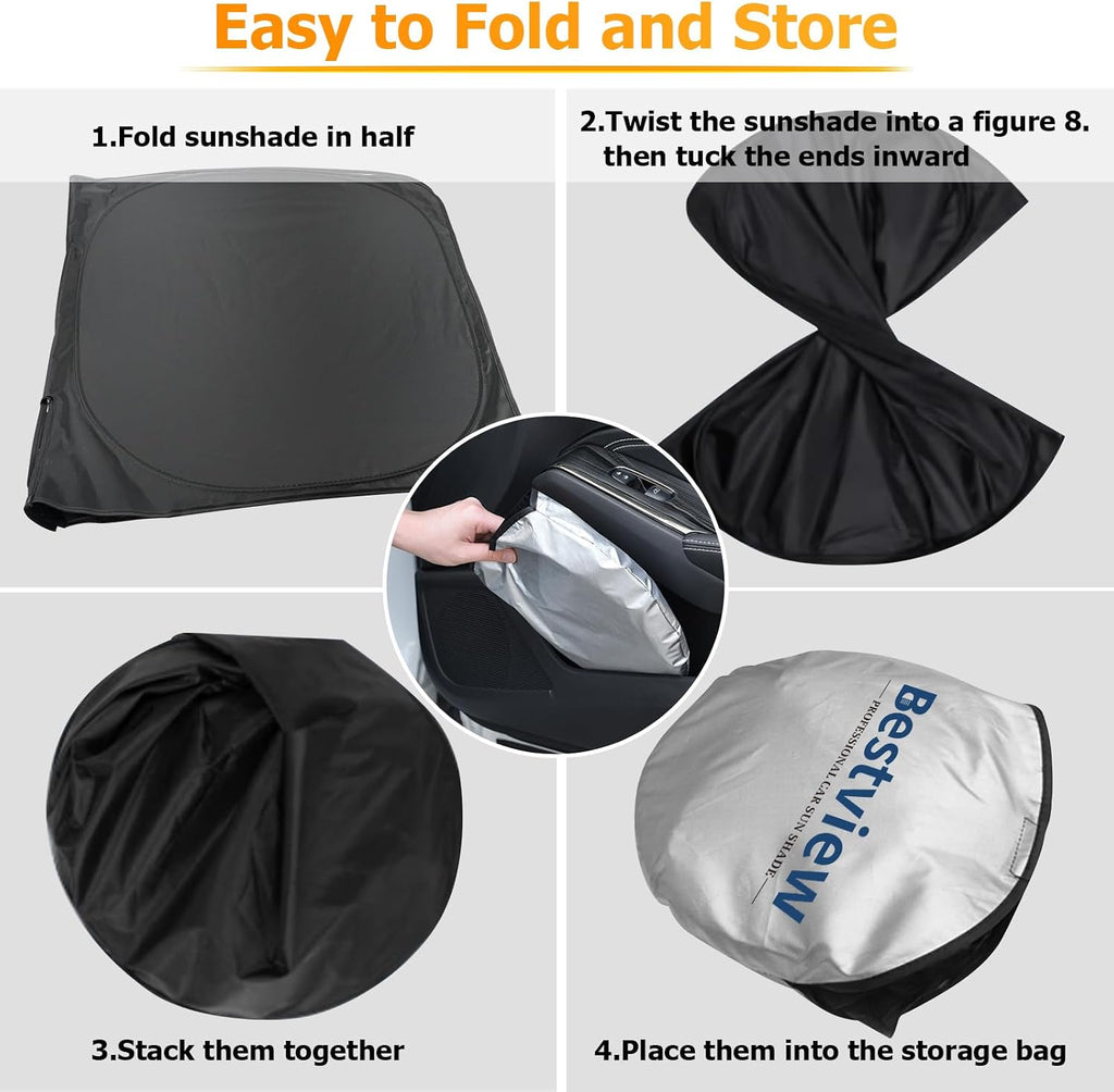 Bestview Windshield Sun Shade Custom Fit for 2015-2020 Ford F150, Foldable Front Window Sunshade Sun Visor Accessories Protector Block UV Rays Heat