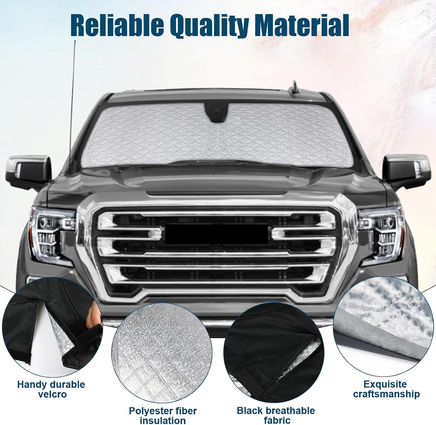 6 Layers Custom Fit Windshield Sun Shade for 2019-2024 GMC Sierra 1500 2500 3500, Foldable Car Sunshade with Storage Bag, Heat Reflective & UV Protection