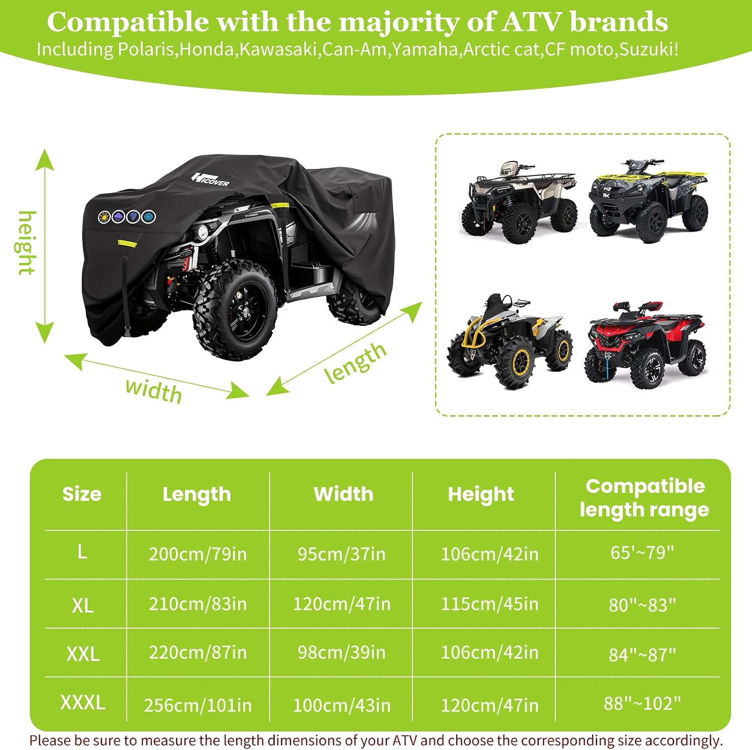 600D ATV Cover Waterproof Heavy Duty Trailerable 4 Wheeler Cover Waterproof Outdoor Quad Cover All Weather Season UV Protection for Polaris Kawasaki Yamaha Suzuki Honda