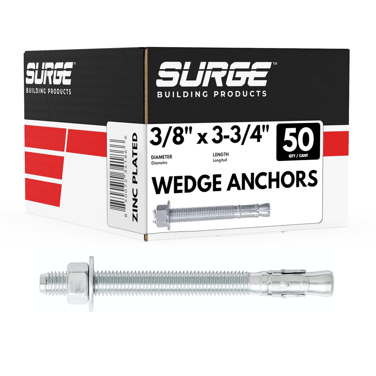 3/8" x 3-3/4" zinc-plated wedge anchors for concrete, main product view