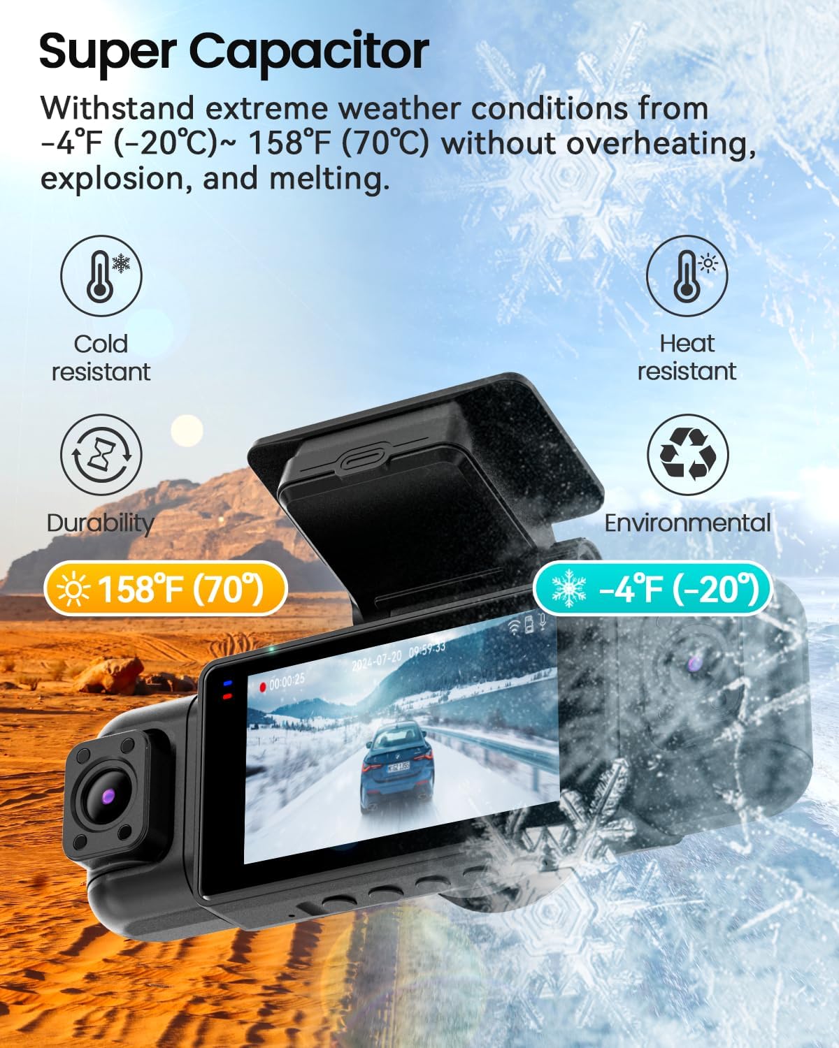 iiwey n5 4 channel dash cam for cars, front angle view