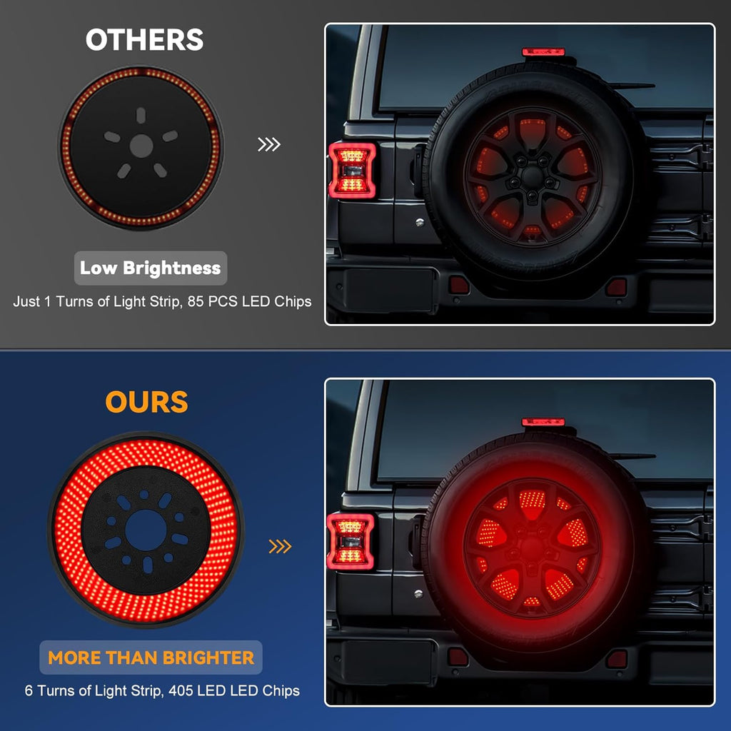 Spare Tire Brake Light for 2018-2026 Jeep Wrangler JL JLU, 405PCS LED Super Bright 3rd Third Brake Light, Plug-N-Play Wheel Lights, Rear Brake Tail Light for Jeep Wrangler JL JLU Accessories