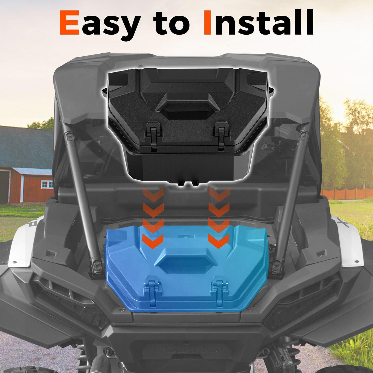 55QT Rear Cargo Box for Polaris RZR XP 1000/ XP 4 1000 2024-2026 | Storage UTV Rear Bed Box Forward Cargo Storage Bin Polypropylene with Two Lockable Latches Accessories Waterproof Black