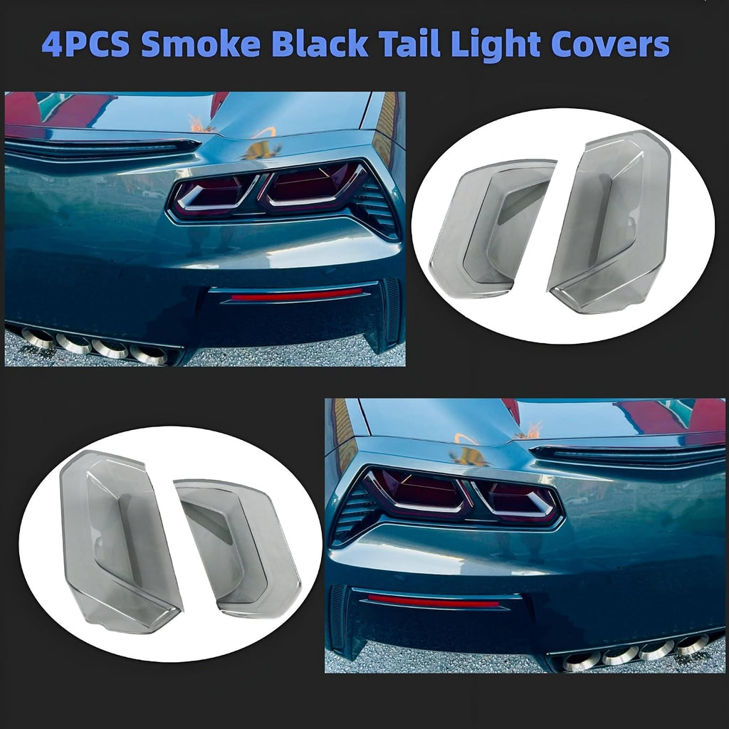 Tail Light Covers Guards Fit For Chevy Corvette C7 2014-2019 1LT/ 2LT/ 3LT/ Z06/ Z51/ ZR1/ LZ, Smoked Black Rear Light Protective Cover Guards Trim Set Exterior Accessories