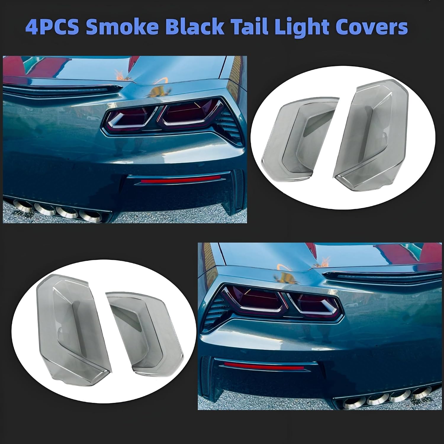 Tail Light Covers Guards Fit For Chevy Corvette C7 2014-2019 1LT/ 2LT/ 3LT/ Z06/ Z51/ ZR1/ LZ, Smoked Black Rear Light Protective Cover Guards Trim Set Exterior Accessories