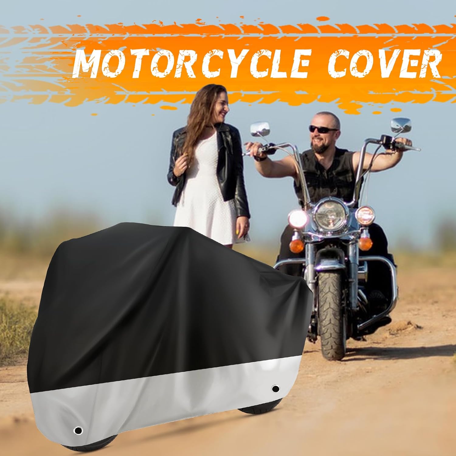 Motorcycle Cover Waterproof Outdoor Protection with Lock-Holes & Storage Bag Fits up to 96" Motorcycles Vehicle Cover for Harley Davidson Honda Suzuki Kawasaki Yamaha (XL Black&Silvery)