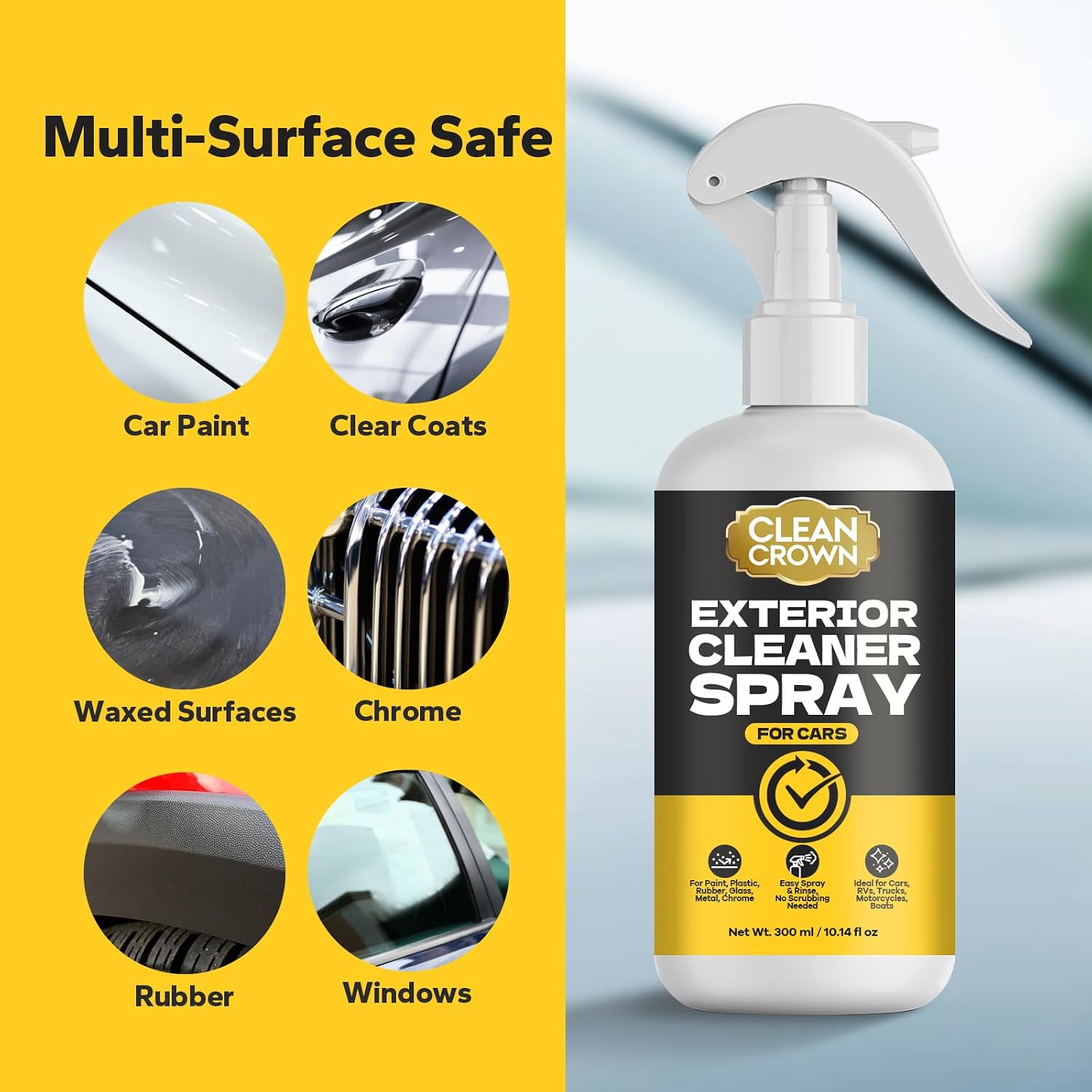 Exterior Cleaner Spray for Cars (10.14 Fl Oz), All Purpose Degreaser & Spot Remover for Sap, Road Grime, Tar, and Stains, Detailing Spray Safe on Paint, Glass, Chrome, Plastic & Trim