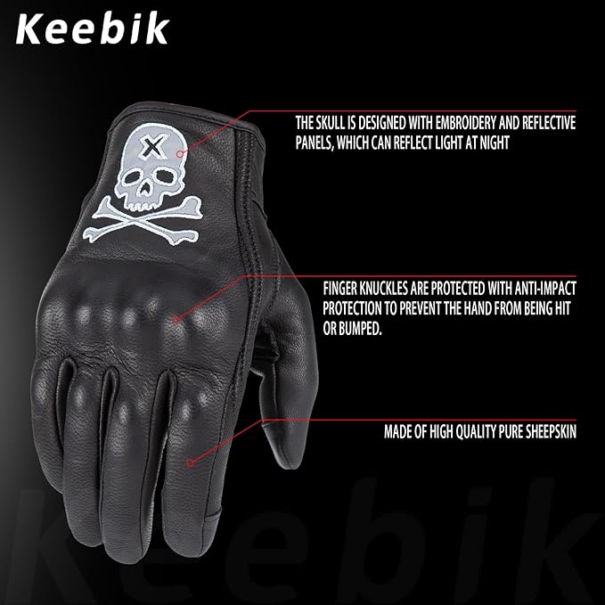 Goatskin Leather Motorcycle Motorbike Powersports Racing Gloves Reflective - Image 2
