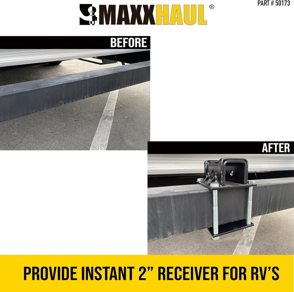 MaxxHaul Aluminum Cargo Carrier 500 lb. Capacity with 2" Hitch Receiver Adapter for RV Bumper 200 lb. Capacity