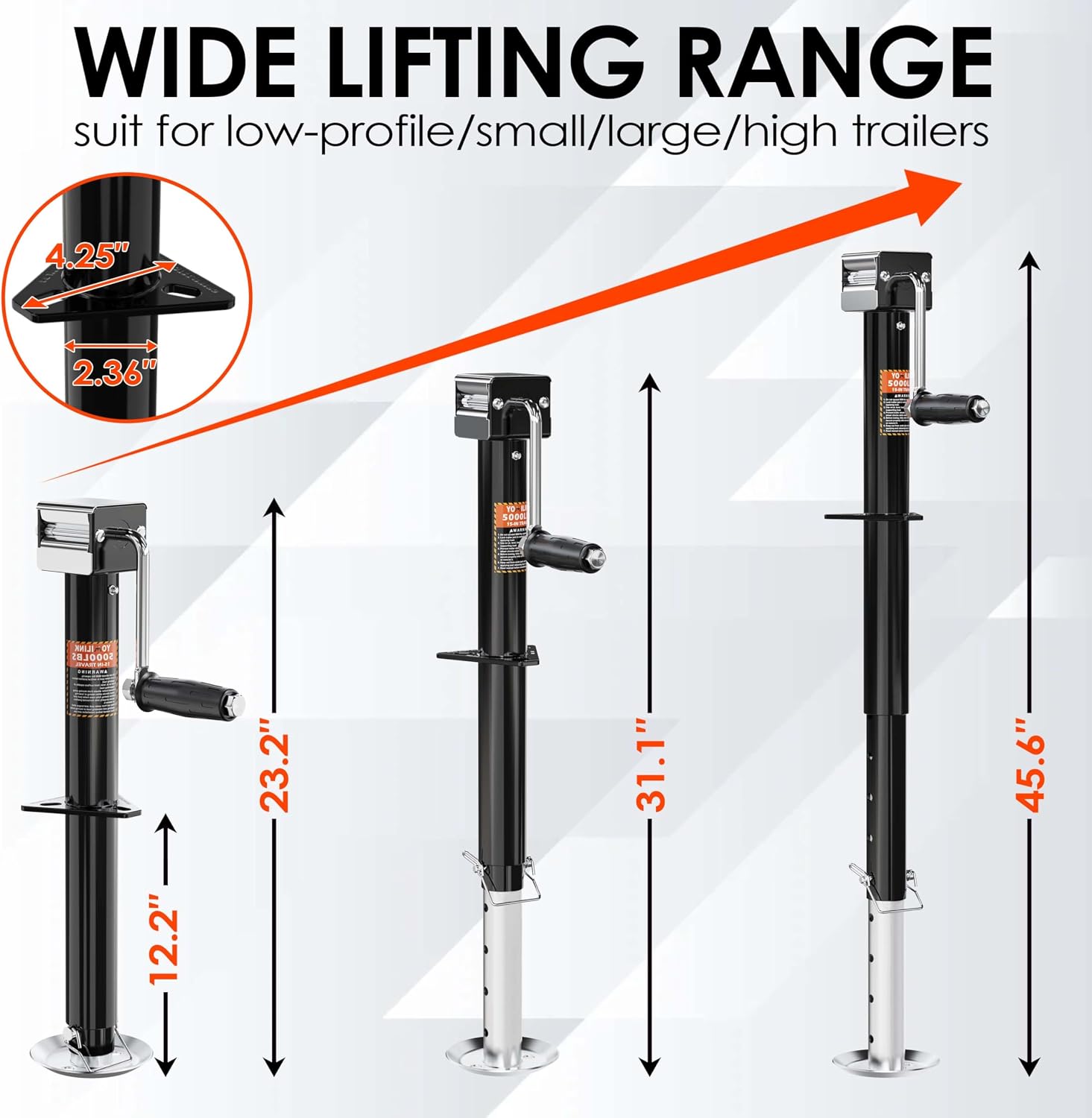 YOMILINK 5000 lbs A-Frame Trailer Jack, 15" Lift, Adjustable 5-Level Drop Leg, 5K Jack for RV Trailer Boat
