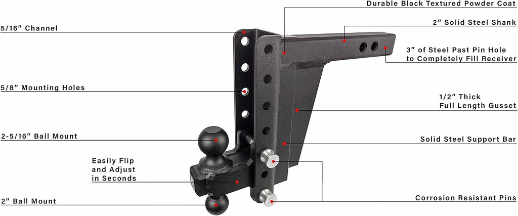 Bulletproof 2.0" Extreme Duty 8" Drop/Rise Hitch