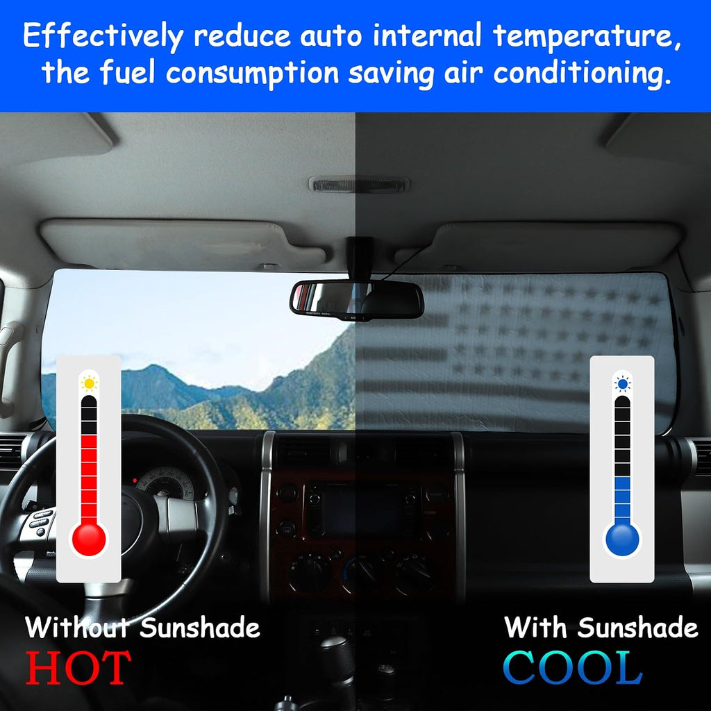 Windshield Sunshade Fit for Toyota FJ Cruiser 2007-2021, Folding Car Sun Shade for Front Window, Auto Sun Protection Visors Blocks UV Rays and Keeps Vehicle Cool, 1PC, American Flag Pattern