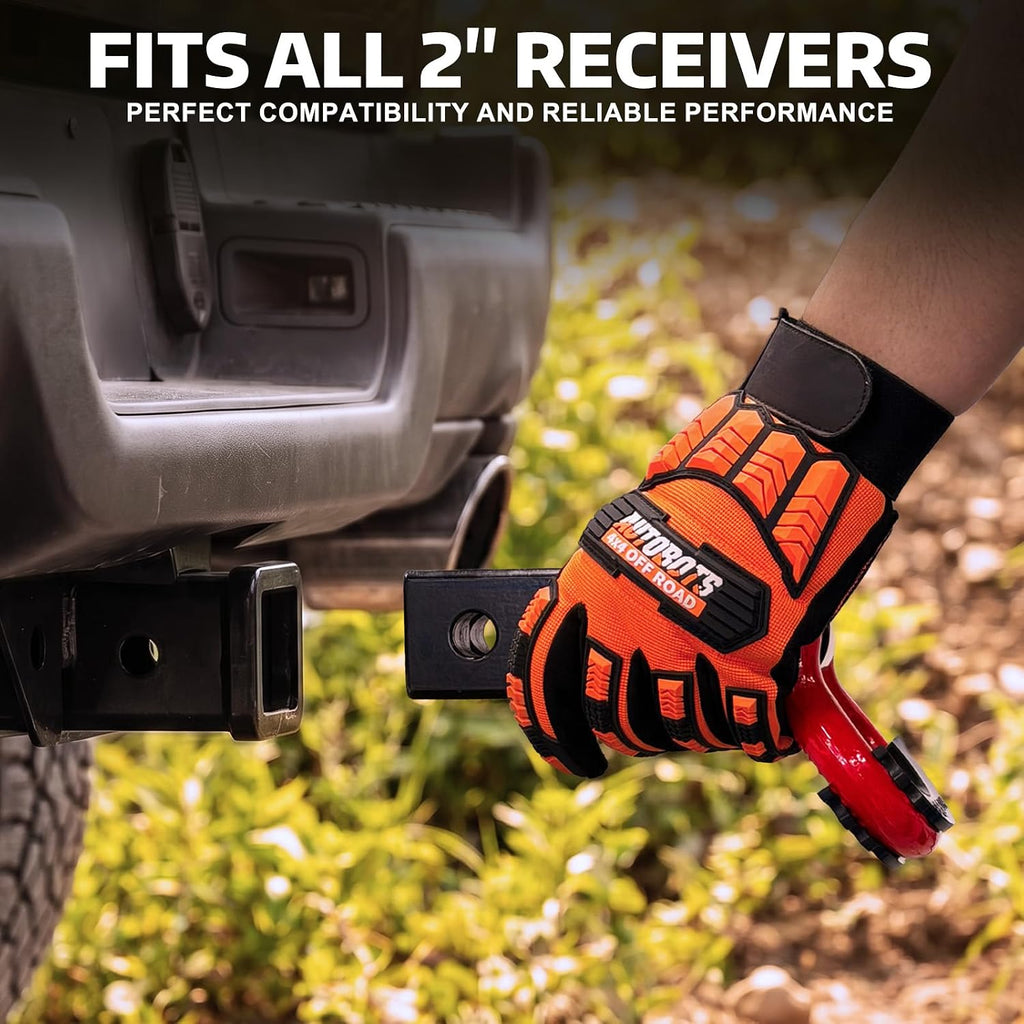 AUTOBOTS Shackle Hitch Receiver 2", Heavy Duty Recovery Hitch Red Black | Max 45,000 Lbs, with 3/4" Shackle, Fits 2" Receiver Hitches, Towing Offroad Accessories for Overlanding Truck, Jeep,4x4