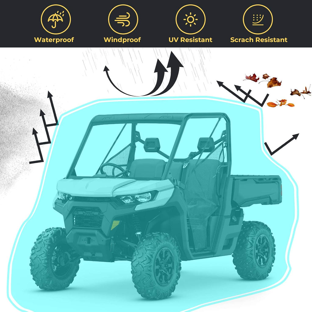 Kemimoto UTV Cover, All-Weather Protection UTV Cover Two Seater Compatible with Can Am Defender Polaris Ranger General Commander Rhino Pioneer Kawasaki Mule Teryx 2-3 Seaters 130" x 73" x 58"