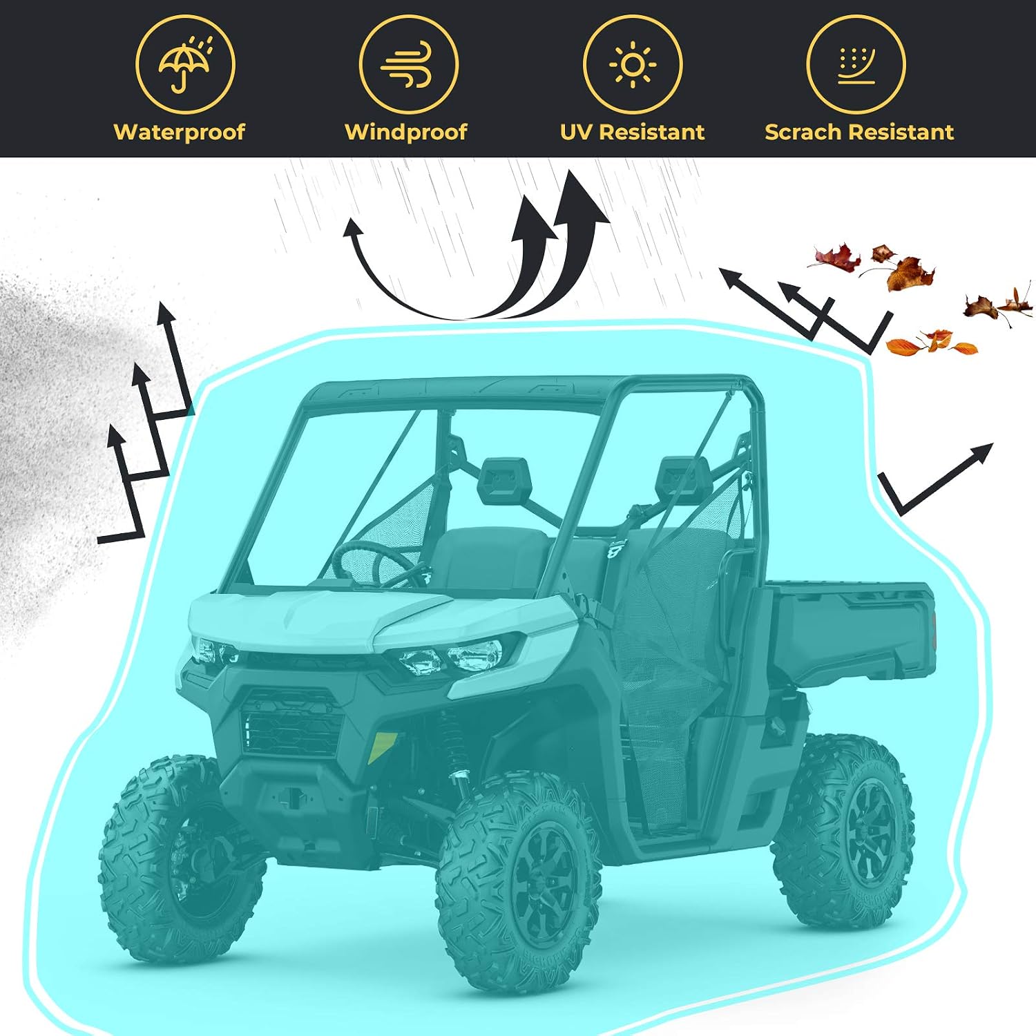 Kemimoto UTV Cover, All-Weather Protection UTV Cover Two Seater Compatible with Can Am Defender Polaris Ranger General Commander Rhino Pioneer Kawasaki Mule Teryx 2-3 Seaters 130" x 73" x 58"
