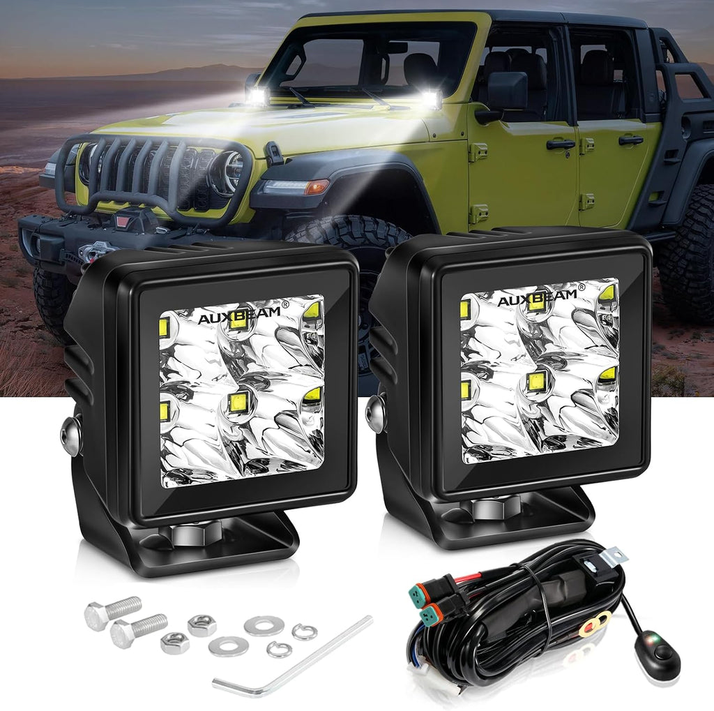 Auxbeam LED Pod Light, 2 Inch White Offroad Cube Light Pods Focusing Spotlights