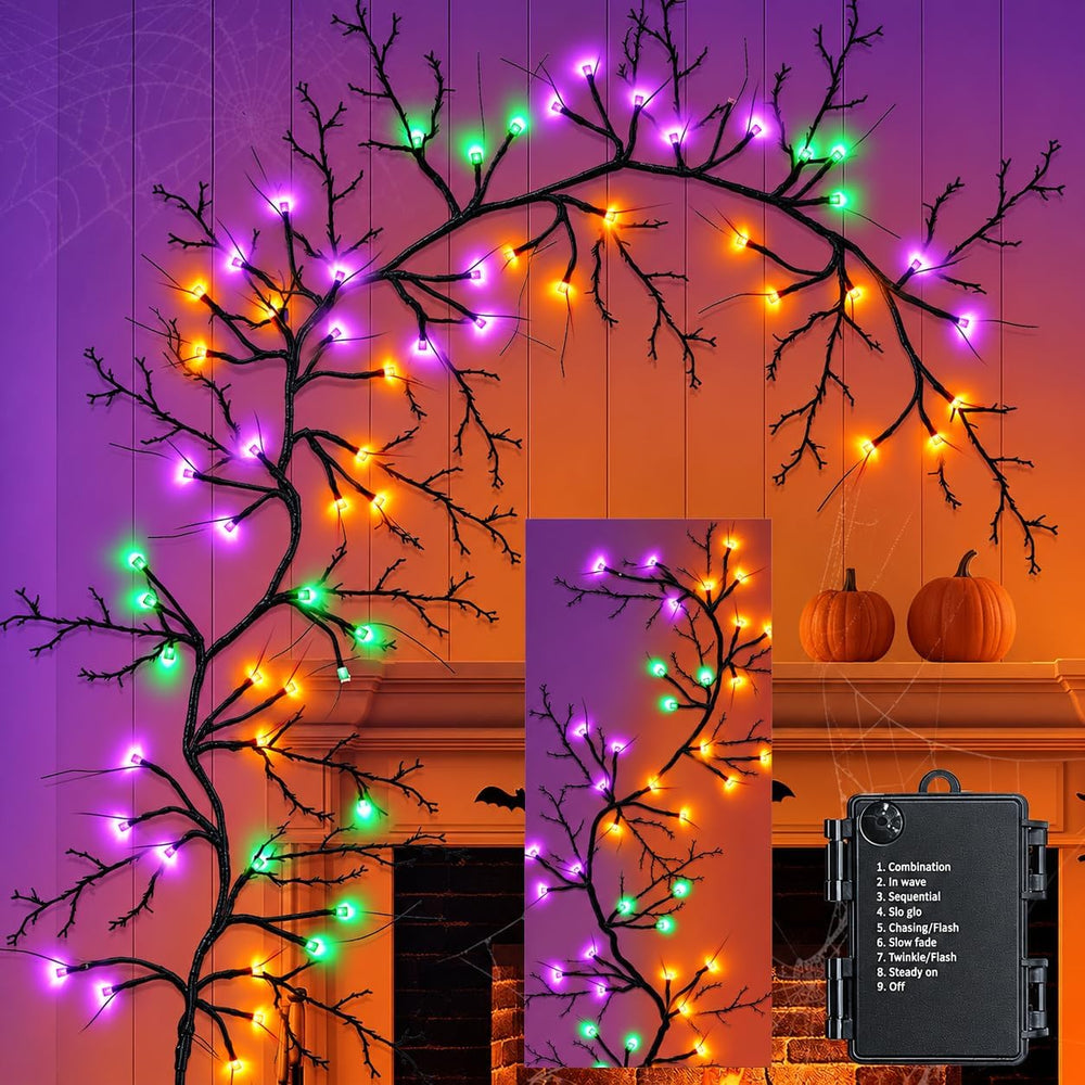 9Ft 72 LED Halloween Willow Vine Twig Garland with Lights - 8 Modes & Tim...