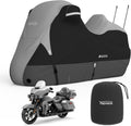 YSPACE Motorcycle Cover with Side & Top Box Heavy Duty 600D Waterproof, Night Reflective Strips, Fits Touring Models Harley Davidson, Ultra Limited,Ultra Classic,Road Glide,Electra Glide,Black/Gray